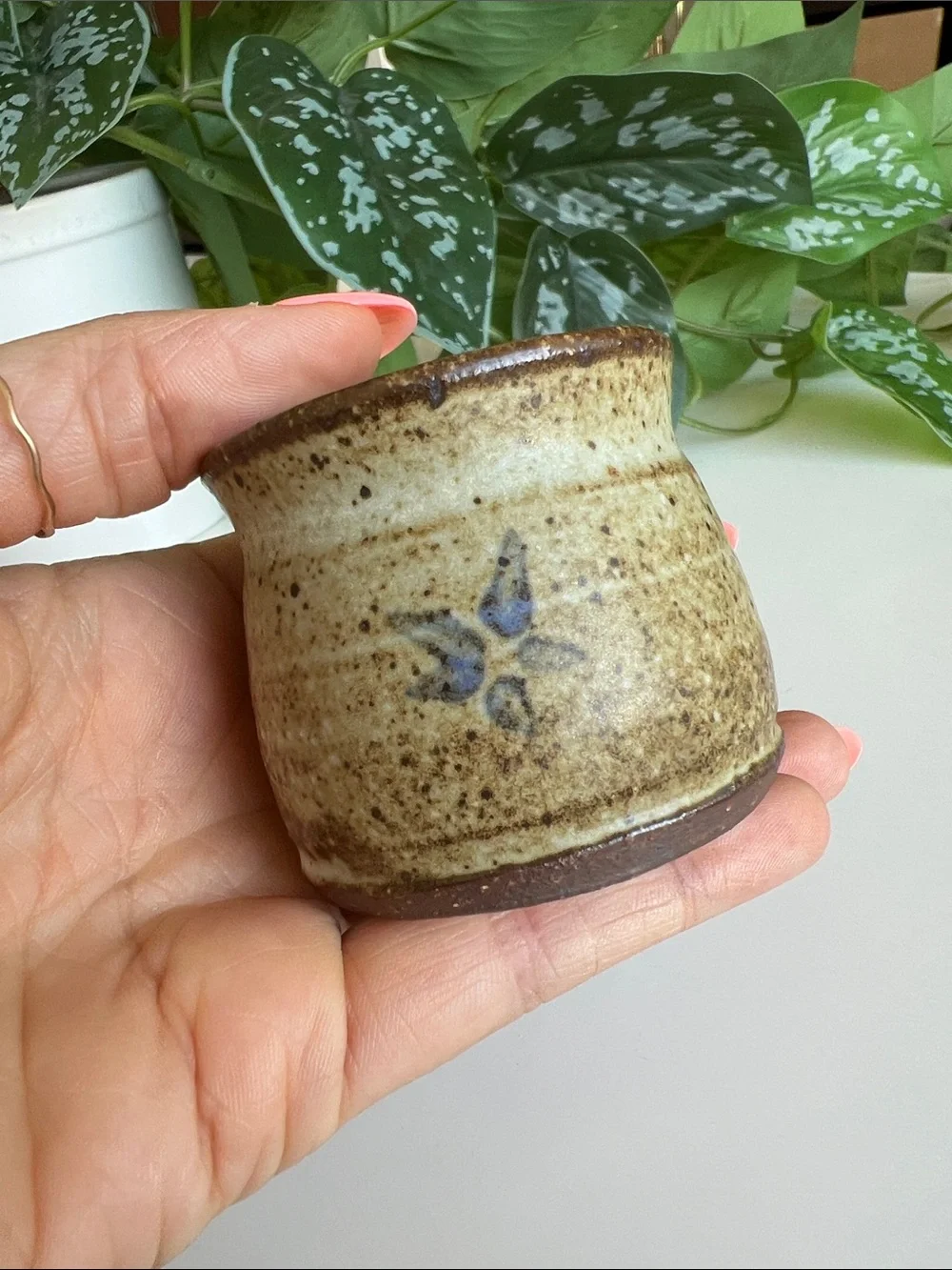 Small Mini Handmade Pottery Vase Match Holder Vintage